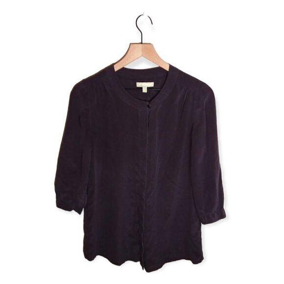 Banana Republic Purple Silk 3/4 Sleeve Button Down Blouse Size 4 - Picture 1 of 7